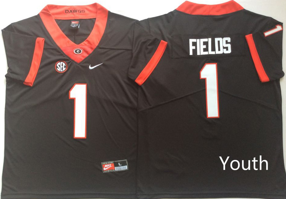 NCAA Youth Georgia Bulldogs Black #1 FIELDS jerseys->youth ncaa jersey->Youth Jersey